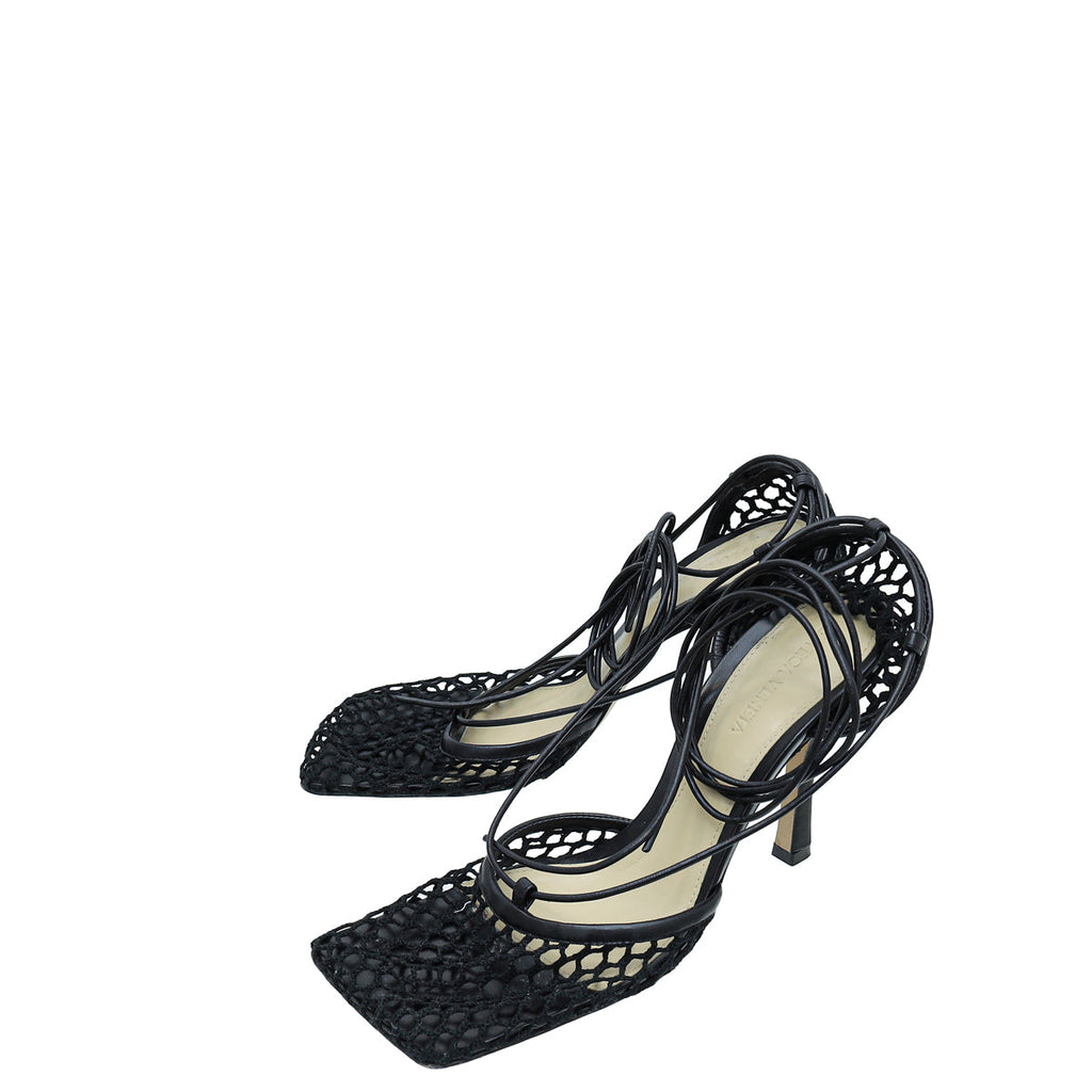 Bottega Veneta Black Stretch Lace-Up Sandal 38