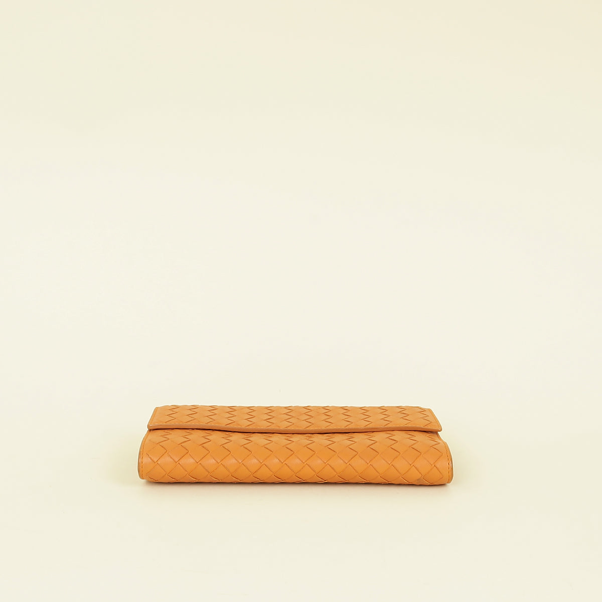 Bottega Veneta Orange Intrecciato Leather Flap Continental Wallet