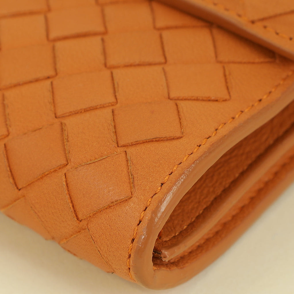 Bottega Veneta Orange Intrecciato Leather Flap Continental Wallet