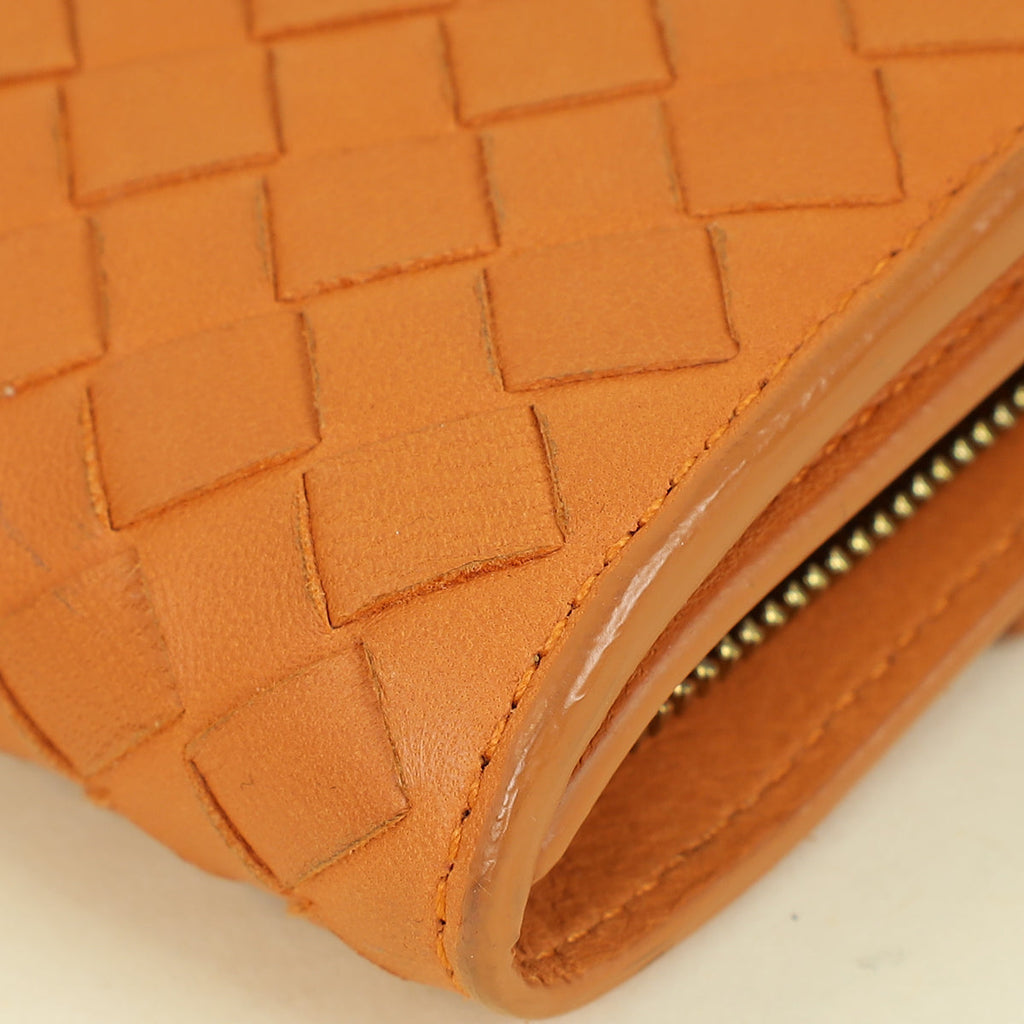 Bottega Veneta Orange Intrecciato Leather Flap Continental Wallet