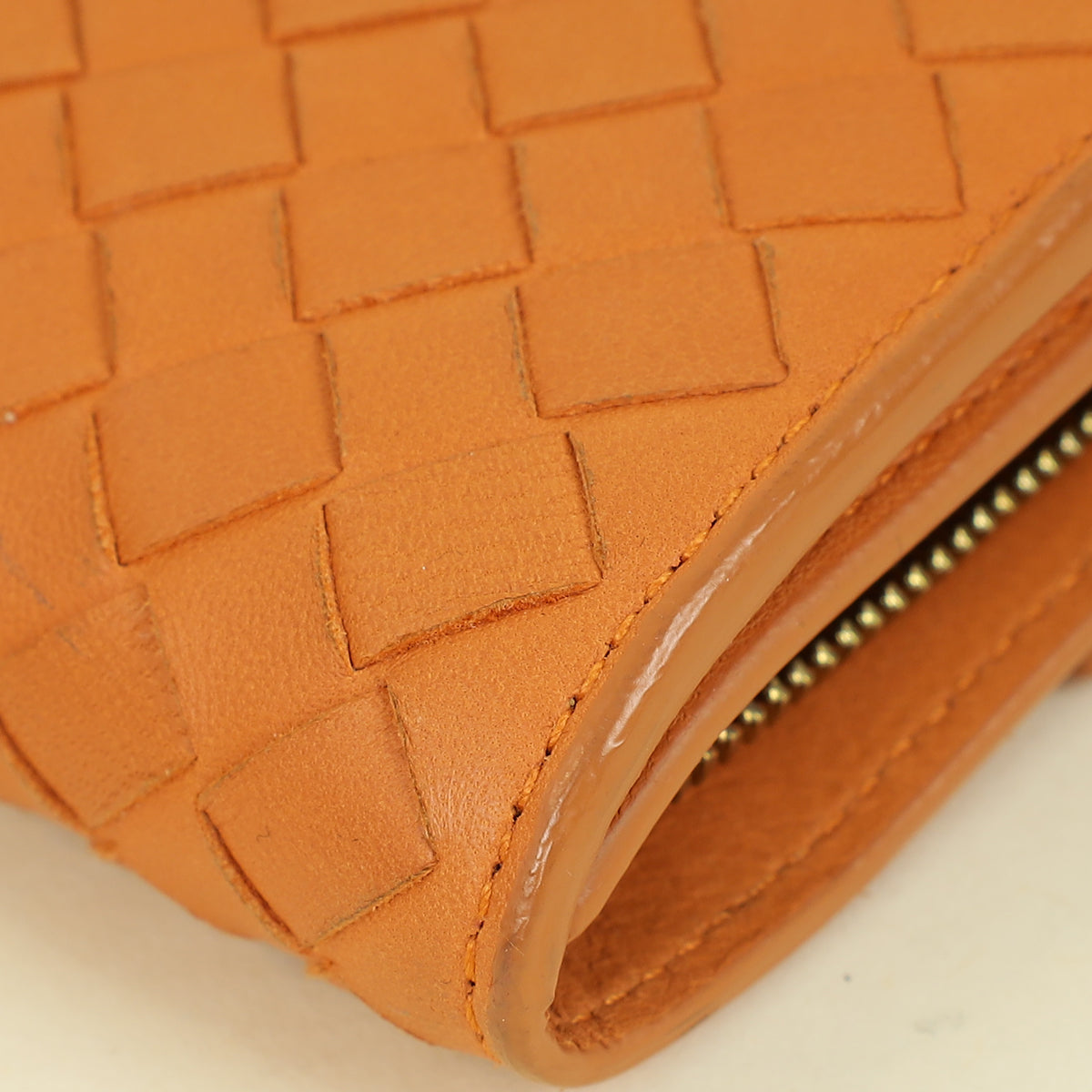 Bottega Veneta Orange Intrecciato Leather Flap Continental Wallet
