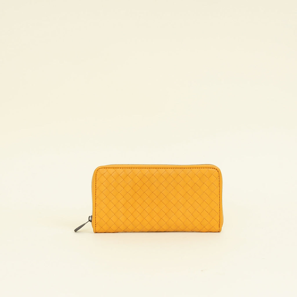 Bottega Veneta Mustard Intrecciato Zip Wallet