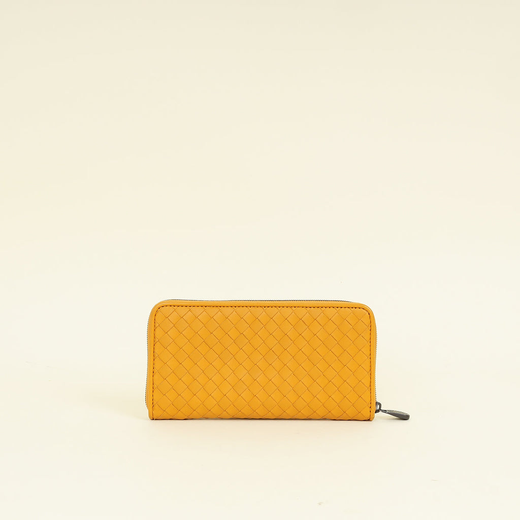 Bottega Veneta Mustard Intrecciato Zip Wallet