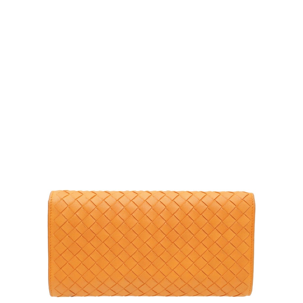 Bottega Veneta Brownish Orange Intrecciato Flap Long Wallet