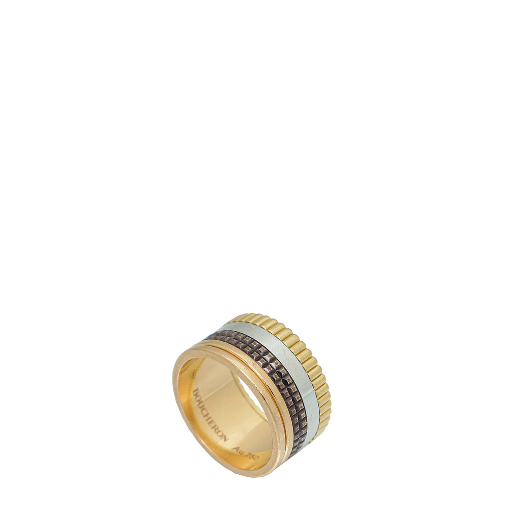 Boucheron 18K Tricolor Gold Quatre Classique Large Model Ring 56