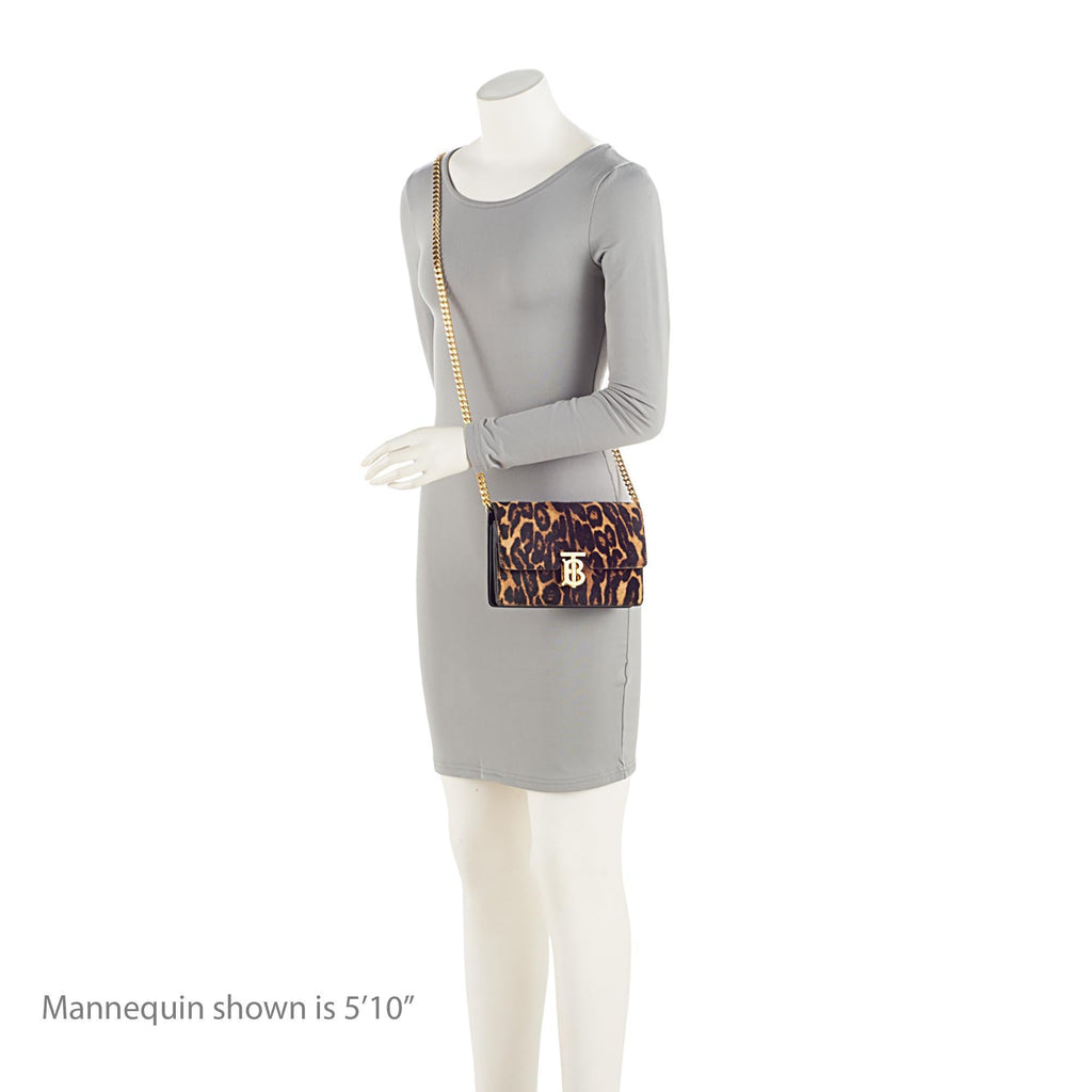 Burberry Calf Hair Leopard Print TB Carrie Chain Small Crossbody (SHF-zOZJdg)