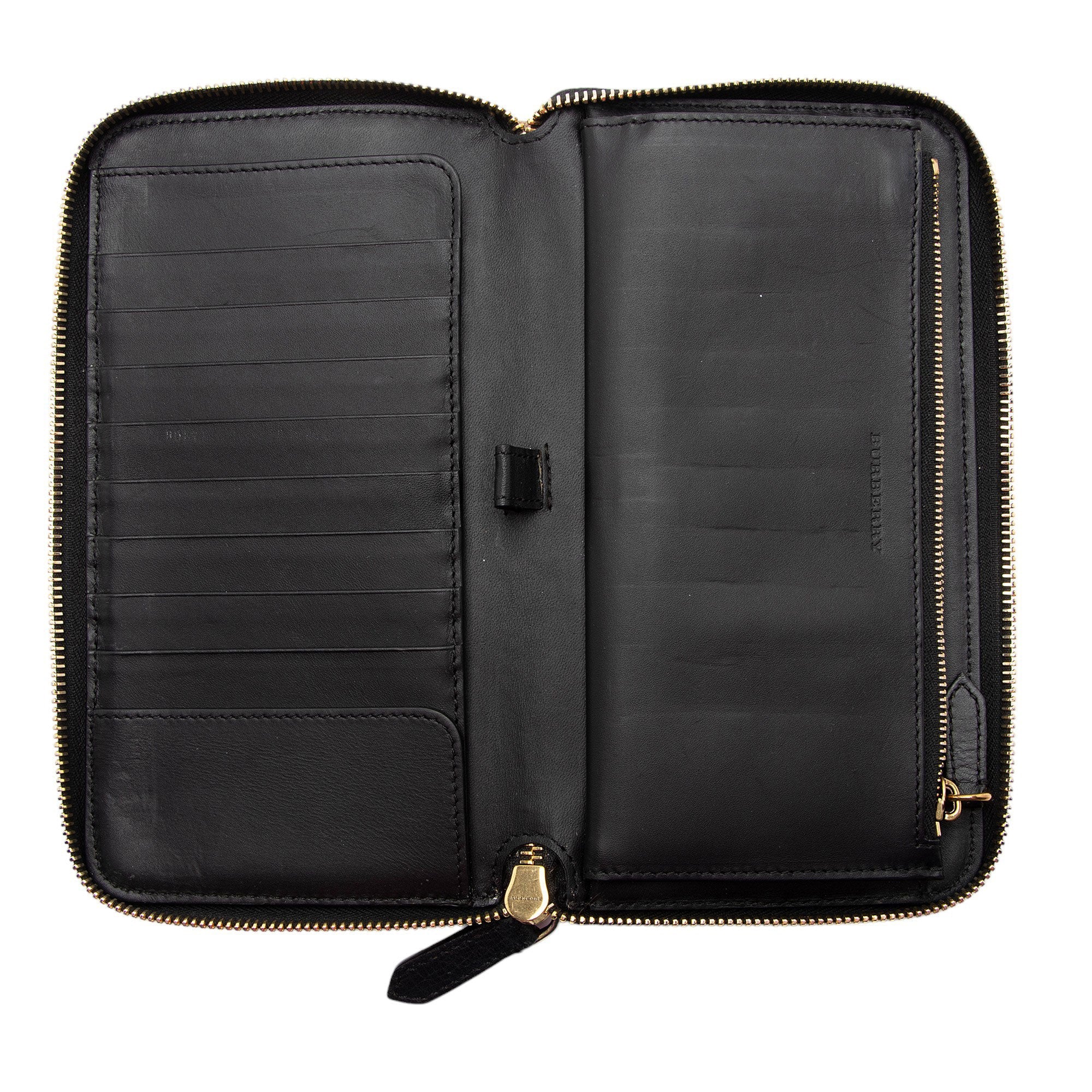 Burberry Calfskin House Check Renfrew Zip Around Wallet (SHF-B5VVSw)
