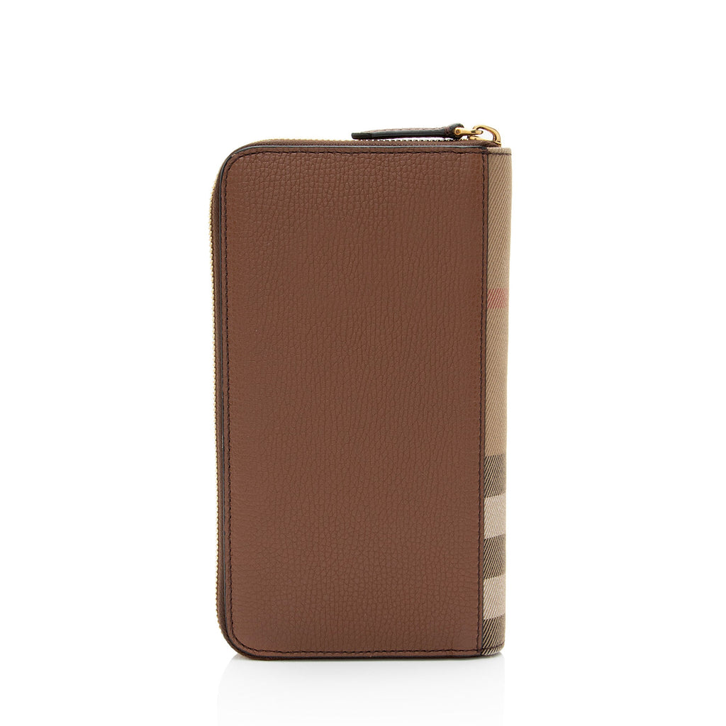 Burberry Calfskin House Check Renfrew Zip Around Wallet