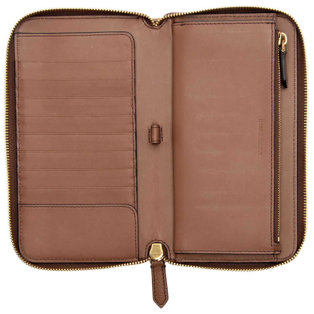 Burberry Calfskin House Check Renfrew Zip Around Wallet