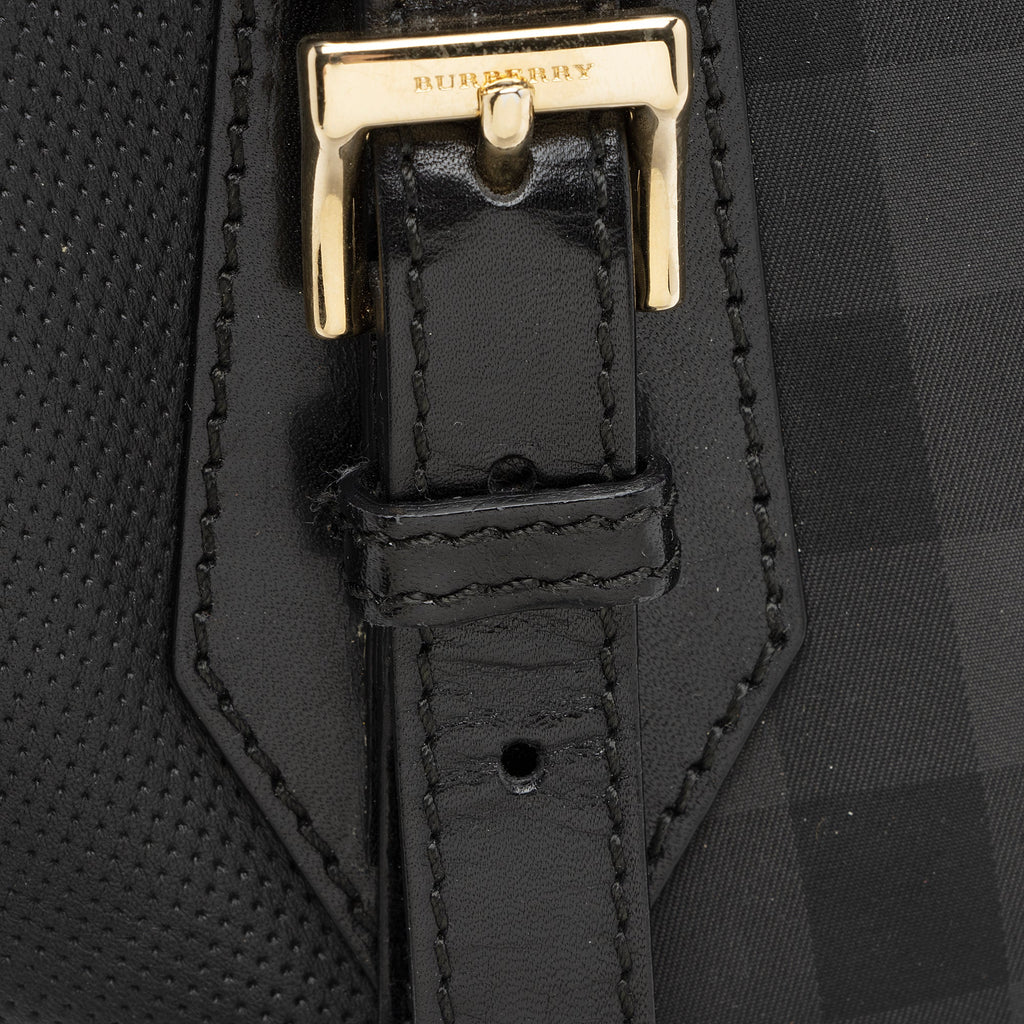 Burberry Charcoal Check Perforated Leather Ellers Large Satchel (SHF-23248)