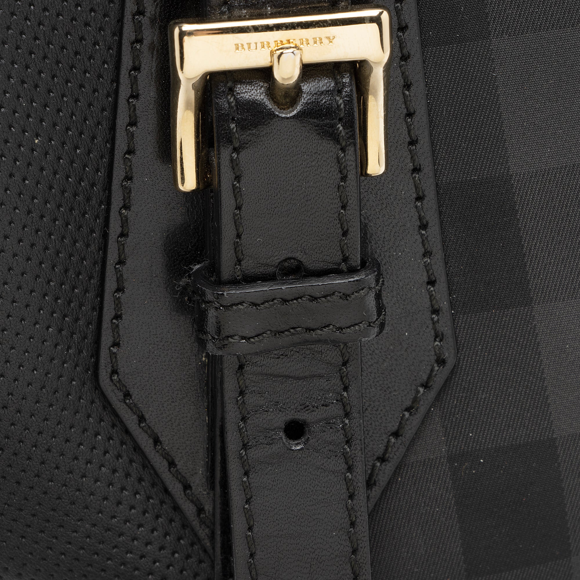Burberry Charcoal Check Perforated Leather Ellers Large Satchel (SHF-23248)