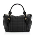 Burberry Charcoal Check Perforated Leather Ellers Large Satchel (SHF-23248)