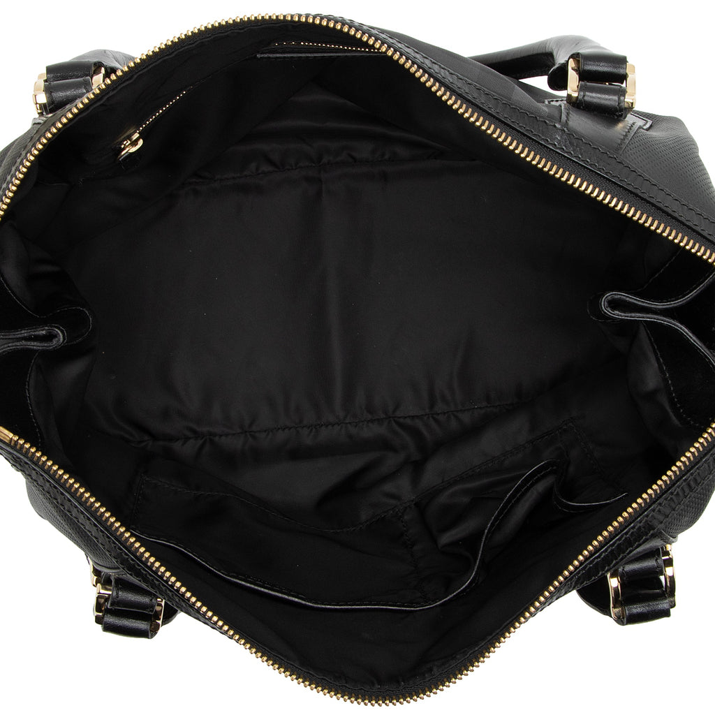 Burberry Charcoal Check Perforated Leather Ellers Large Satchel (SHF-23248)