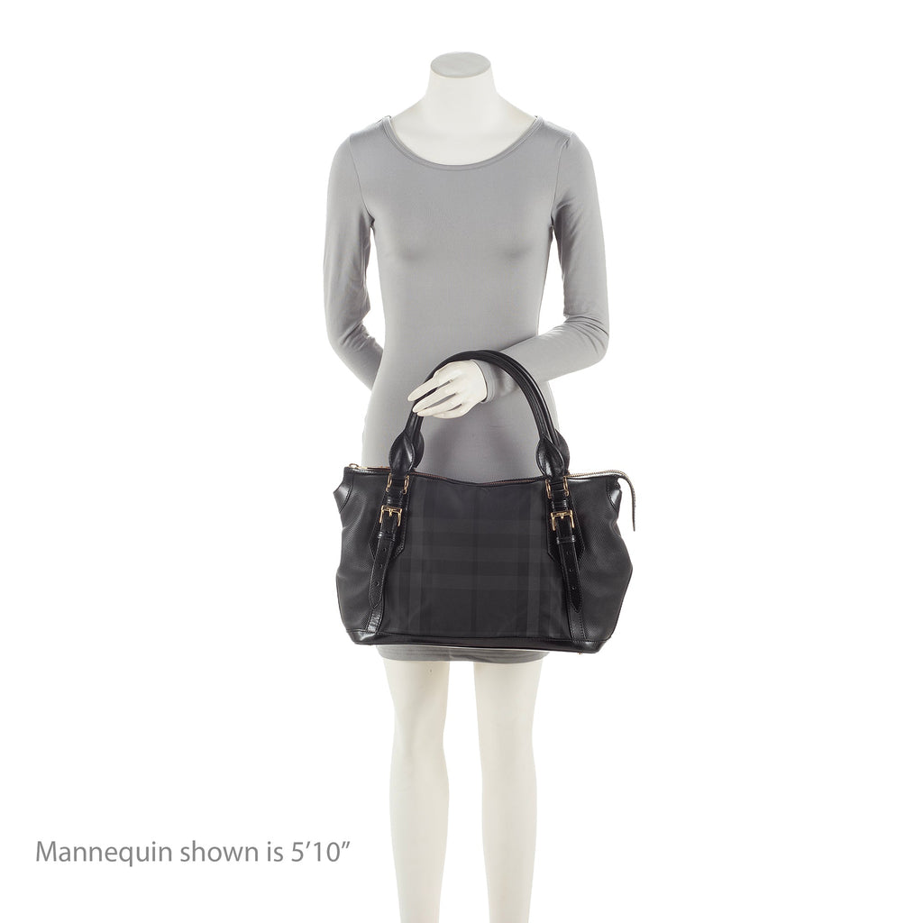 Burberry Charcoal Check Perforated Leather Ellers Large Satchel (SHF-23248)