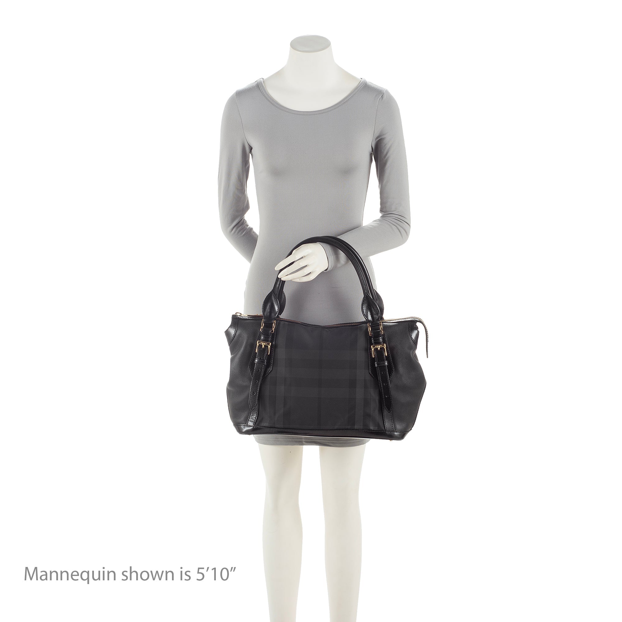 Burberry Charcoal Check Perforated Leather Ellers Large Satchel (SHF-23248)