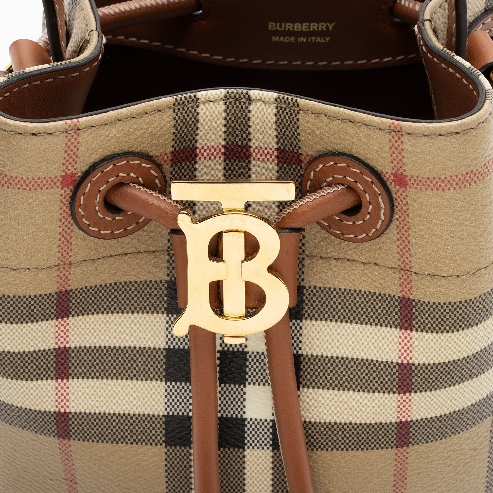 Burberry Check Canvas TB Drawstring Mini Bucket Bag