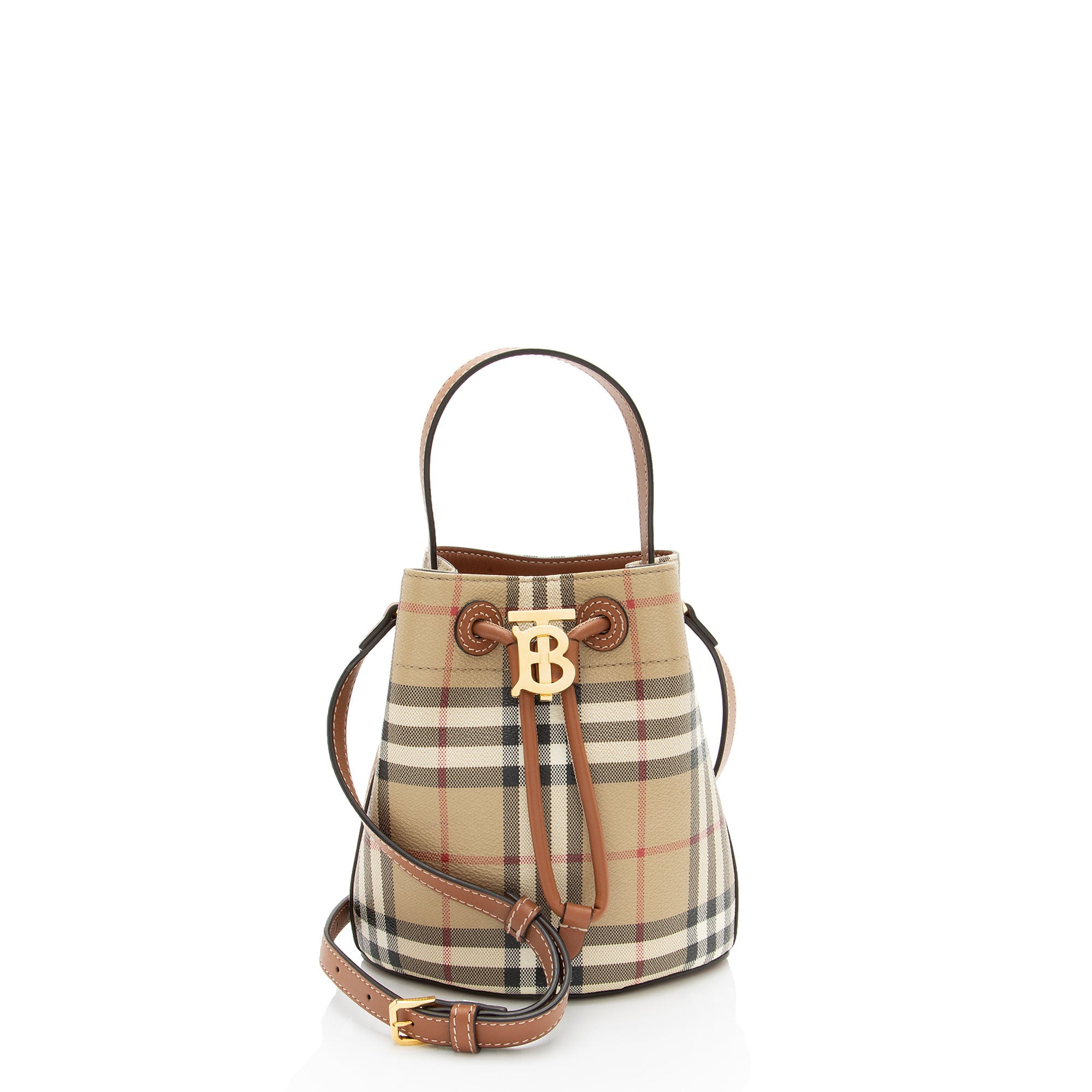 Burberry Check Canvas TB Drawstring Mini Bucket Bag