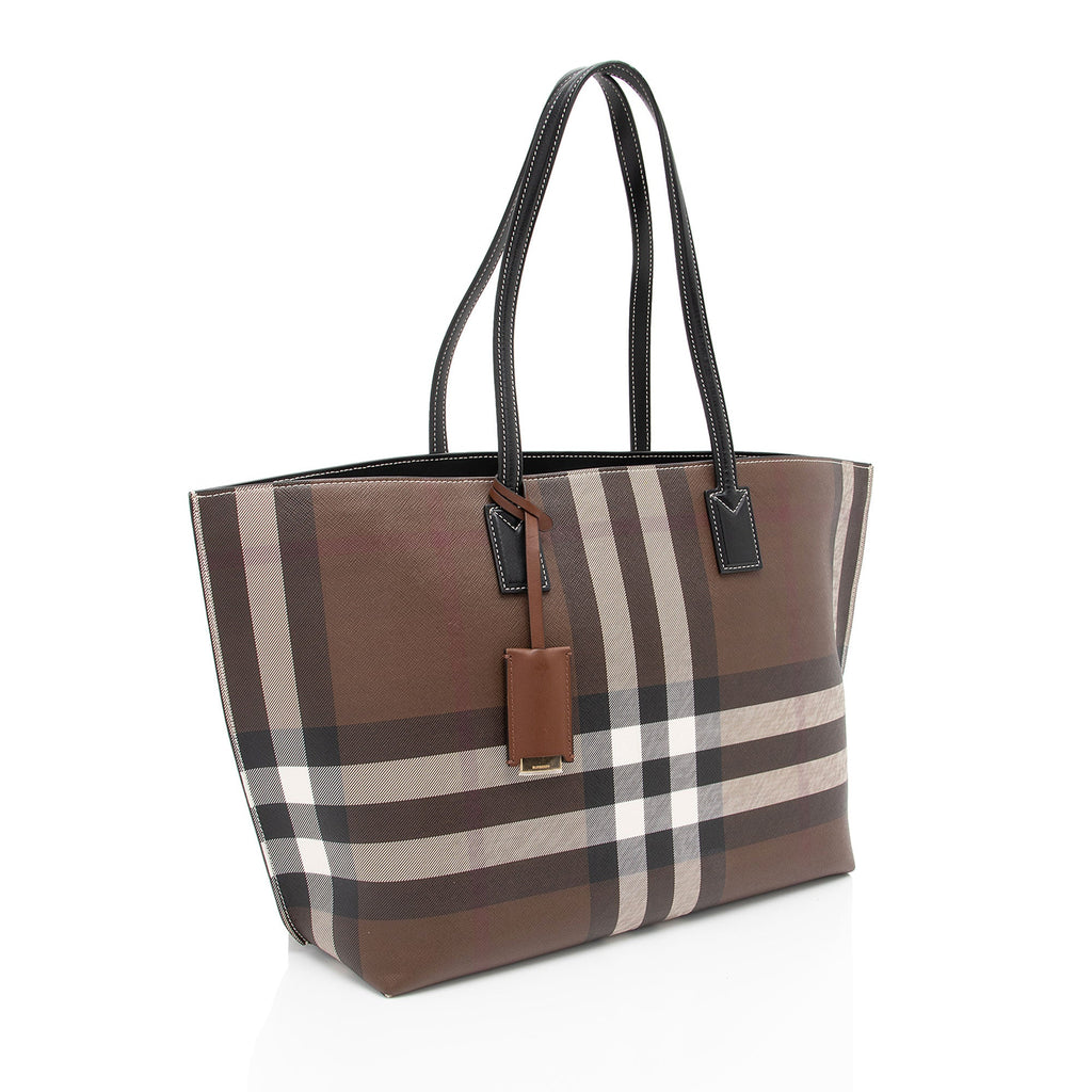 Burberry E-Canvas House Check Denny Medium Tote