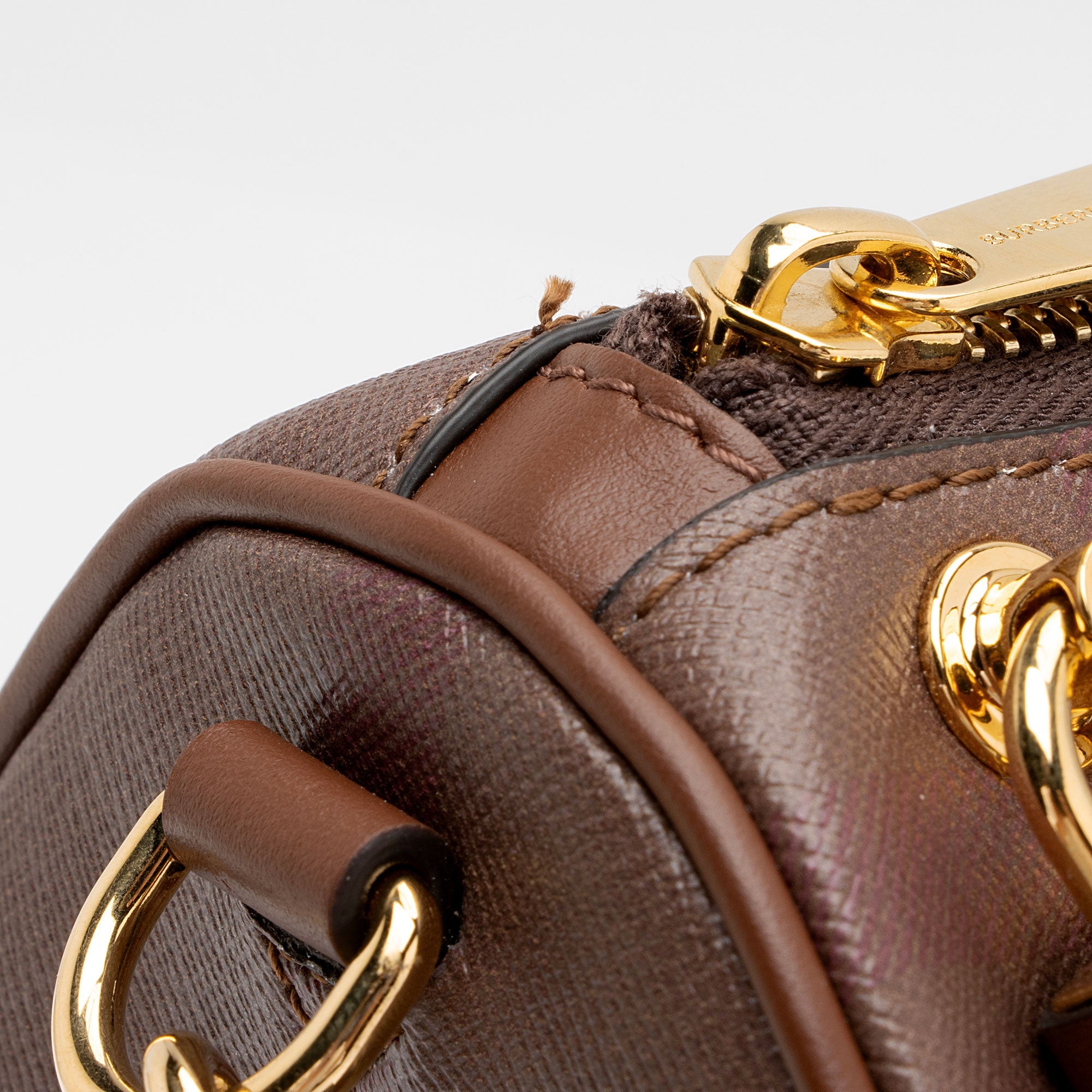 Burberry E-Canvas House Check Medium Bowling Bag (SHF-qWmn3K)