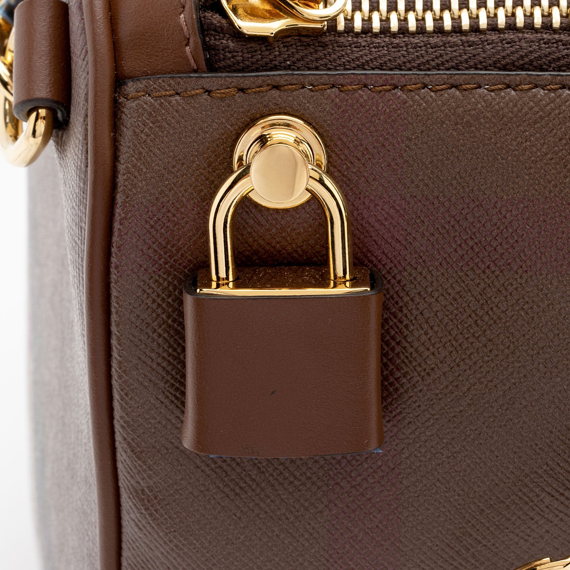Burberry E-Canvas House Check Medium Bowling Bag (SHF-qWmn3K)