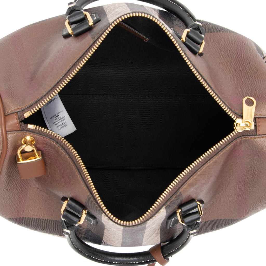 Burberry E-Canvas House Check Medium Bowling Bag (SHF-UWSlxx)