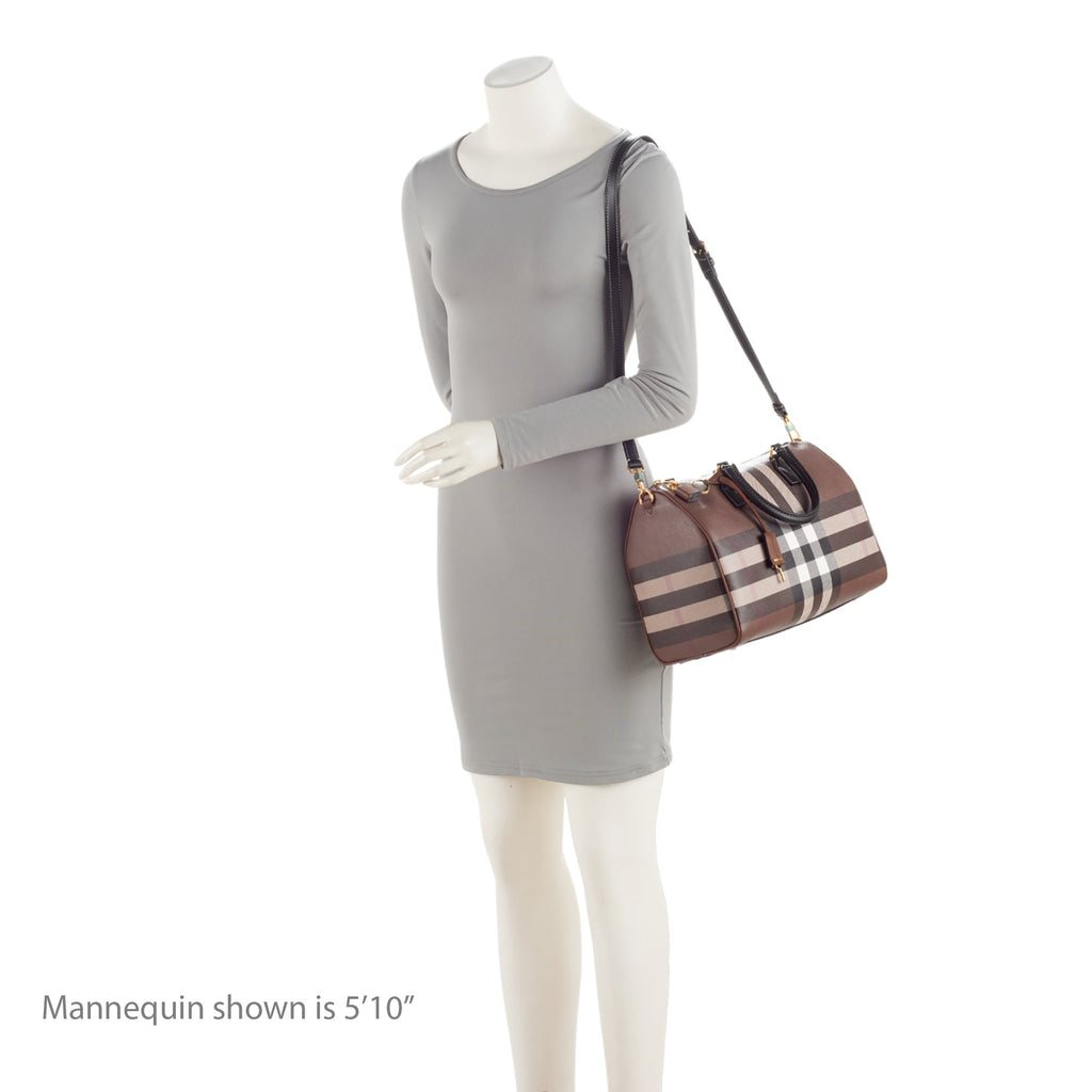Burberry E-Canvas House Check Medium Bowling Bag (SHF-UWSlxx)