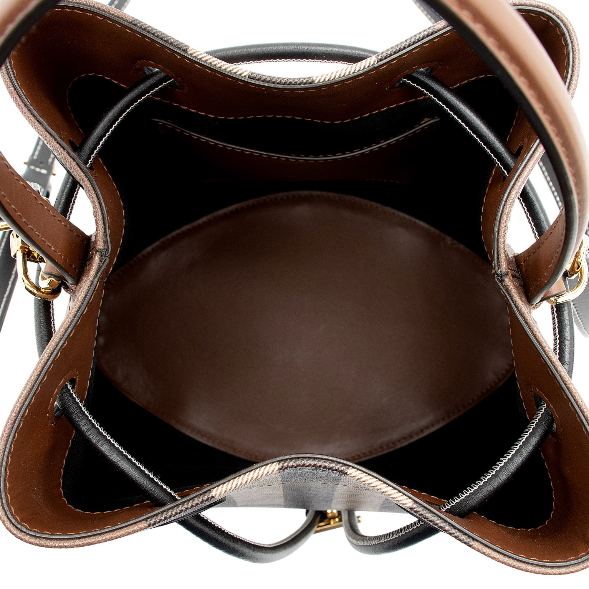 Burberry E-Canvas House Check Small Bucket Bag (SHF-l7XbX4)