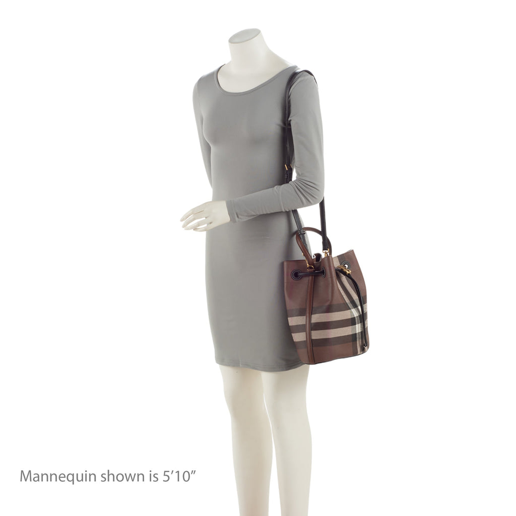 Burberry E-Canvas House Check Small Bucket Bag (SHF-l7XbX4)
