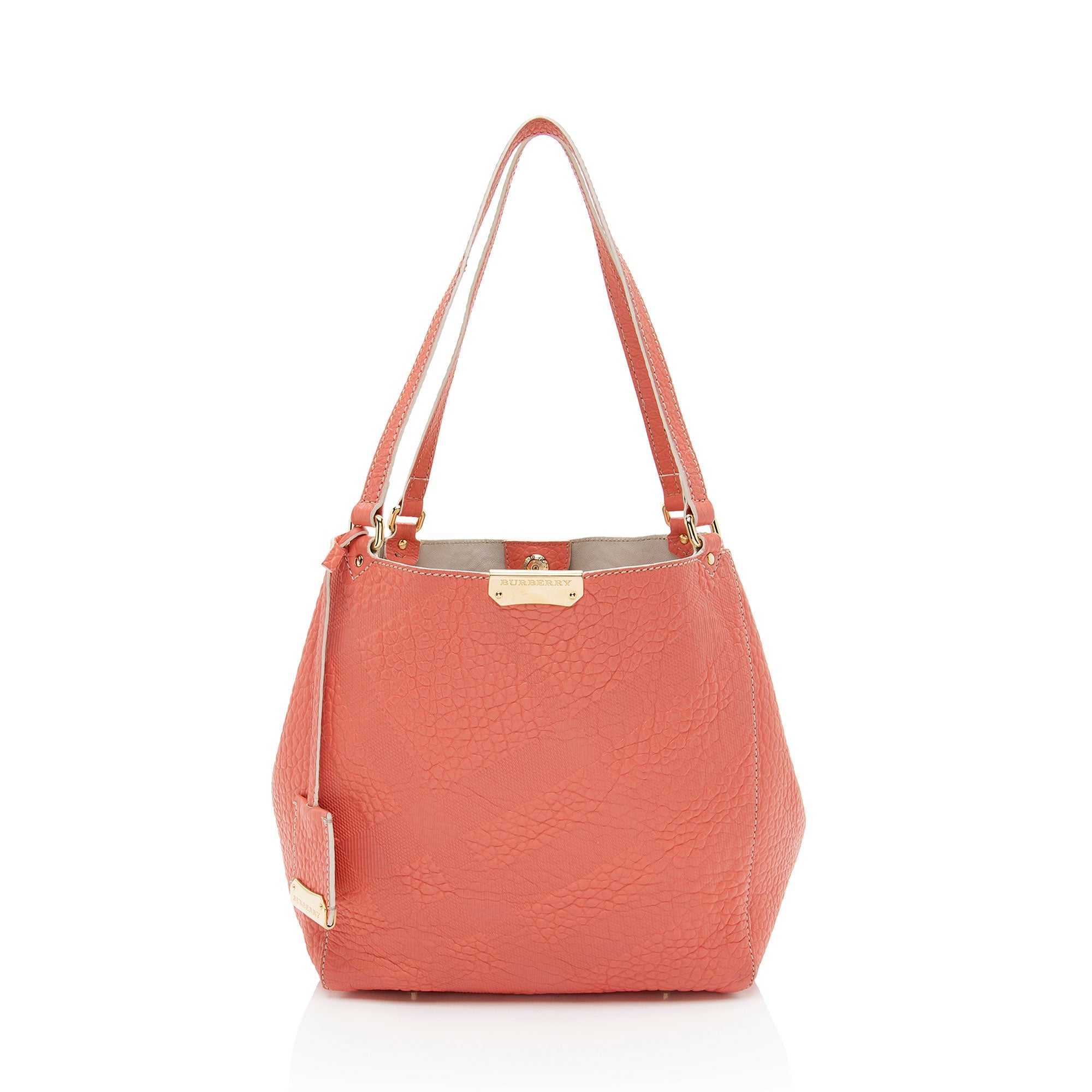 Burberry Embossed Leather Check Canterbury Small Tote