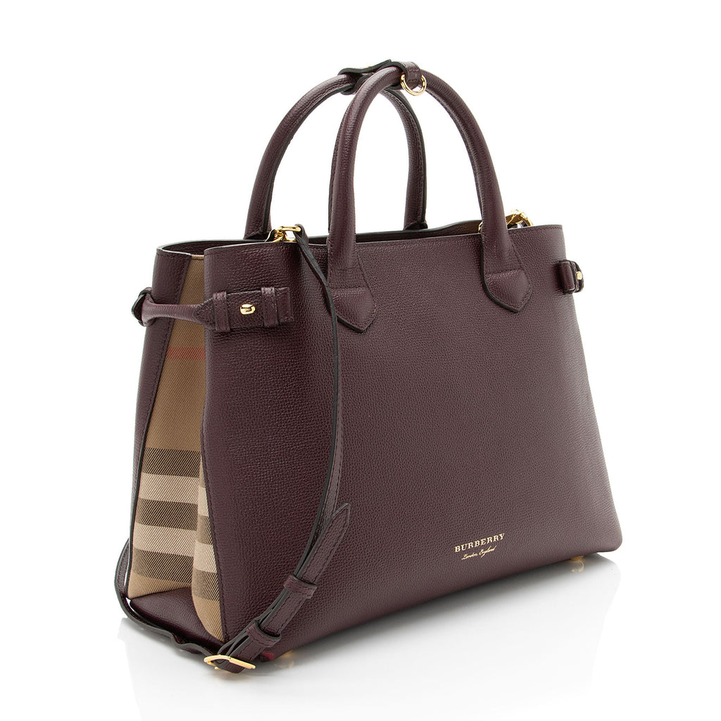 Burberry House Check Leather Banner Medium Tote