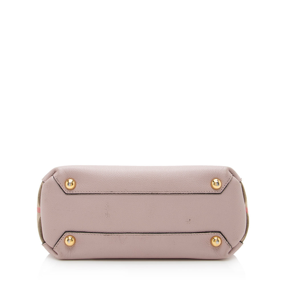 Burberry House Check Leather Banner Small Tote (SHF-19183)