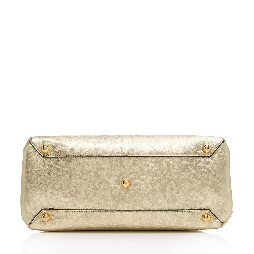 Burberry House Check Metallic Leather Banner Medium Tote (SHF-81DUmX)