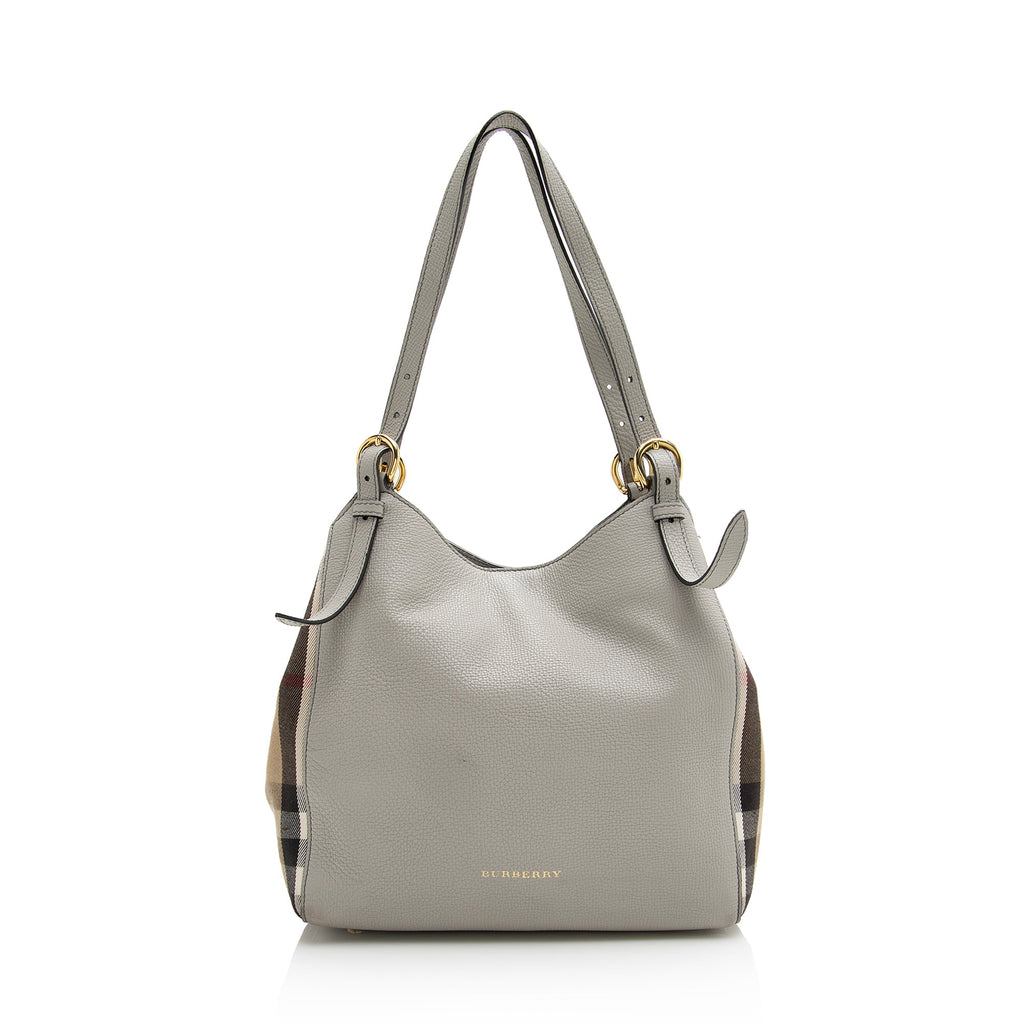Burberry Leather House Check Derby Canterbury Small Tote (SHF-22598)