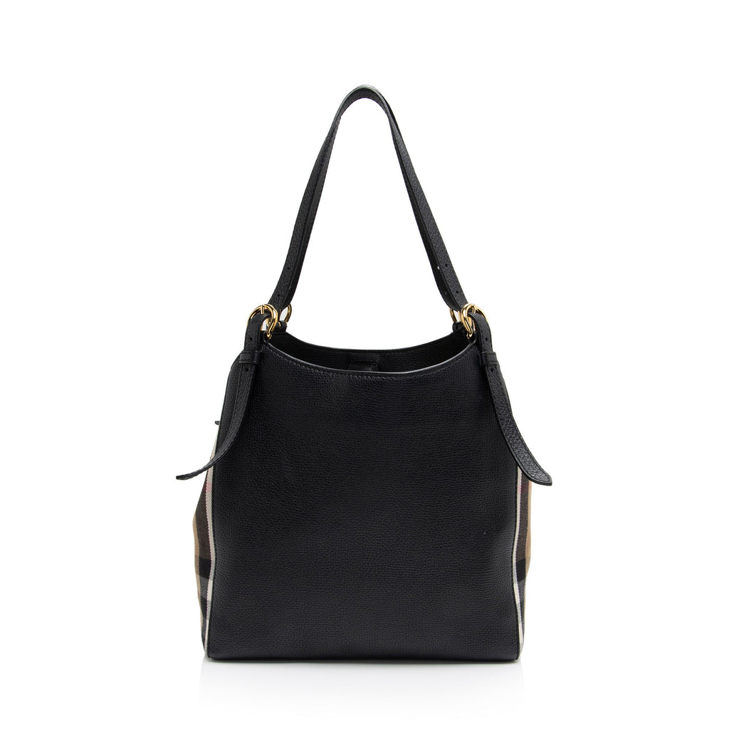 Burberry Leather House Check Derby Canterbury Small Tote (SHF-ANV3FD)