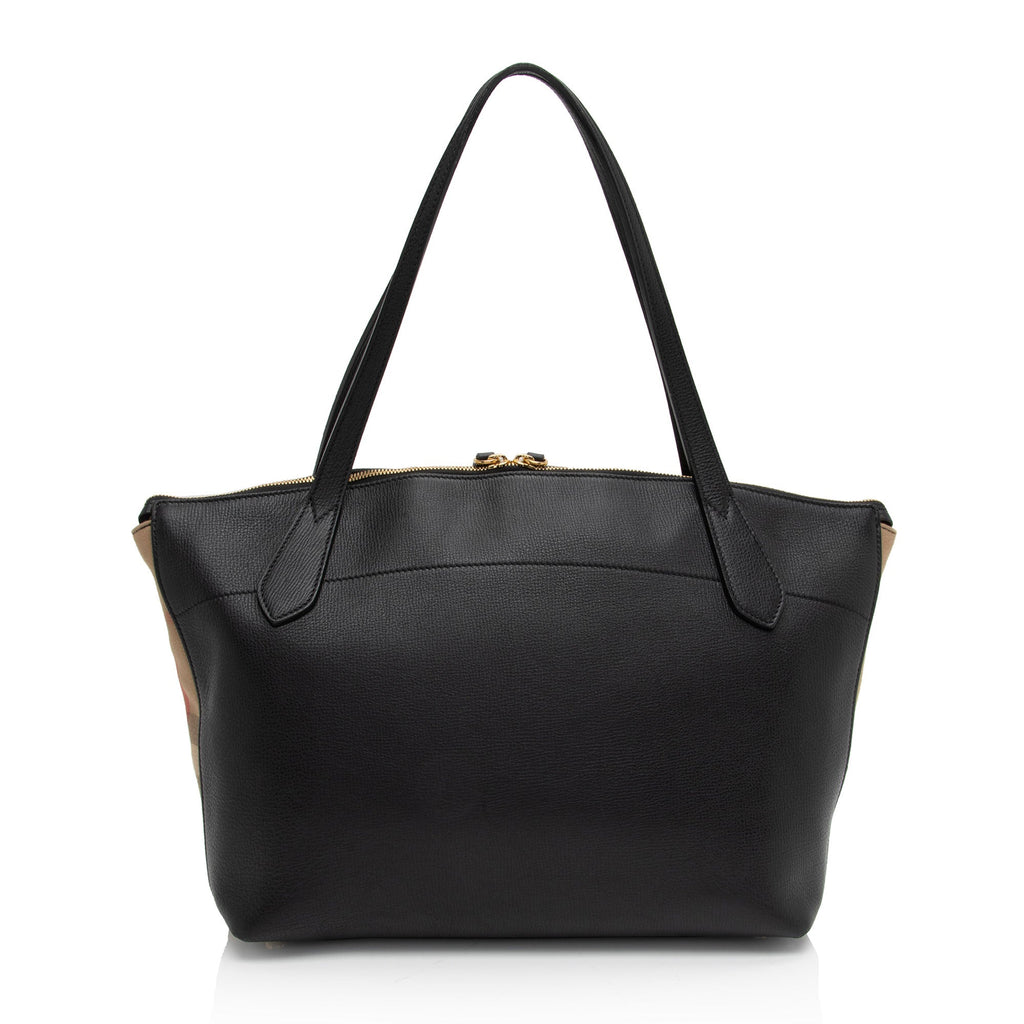 Burberry Leather House Check Derby Welburn Small Tote (SHF-qJKDyZ)
