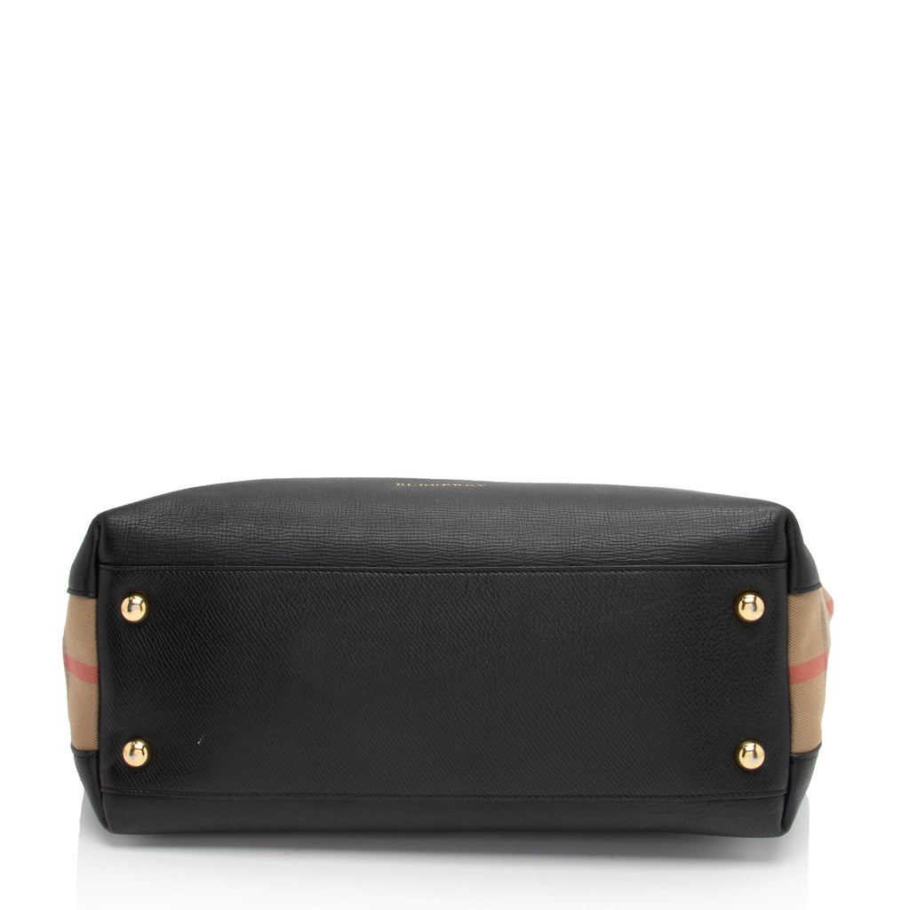Burberry Leather House Check Derby Welburn Small Tote (SHF-qJKDyZ)