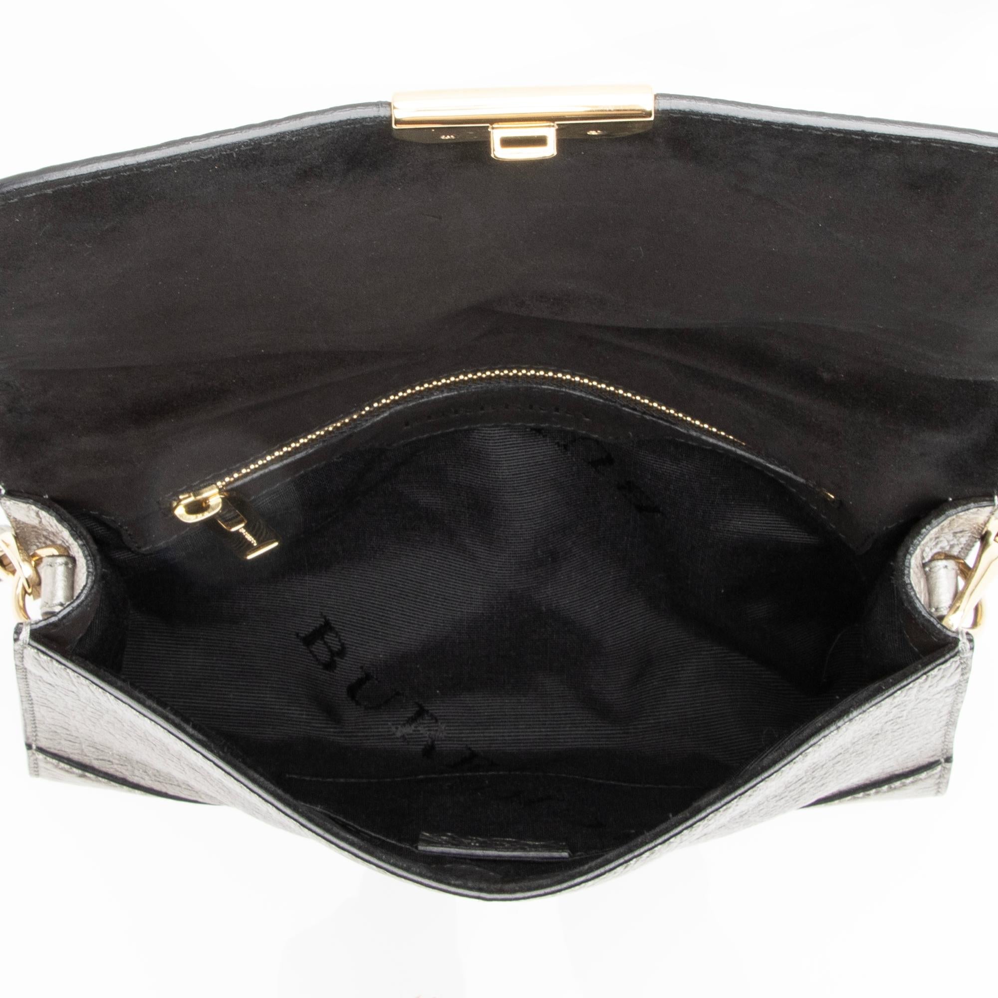 Burberry Metallic Grained Leather Abbott Small Crossbody Bag (SHF-23382)