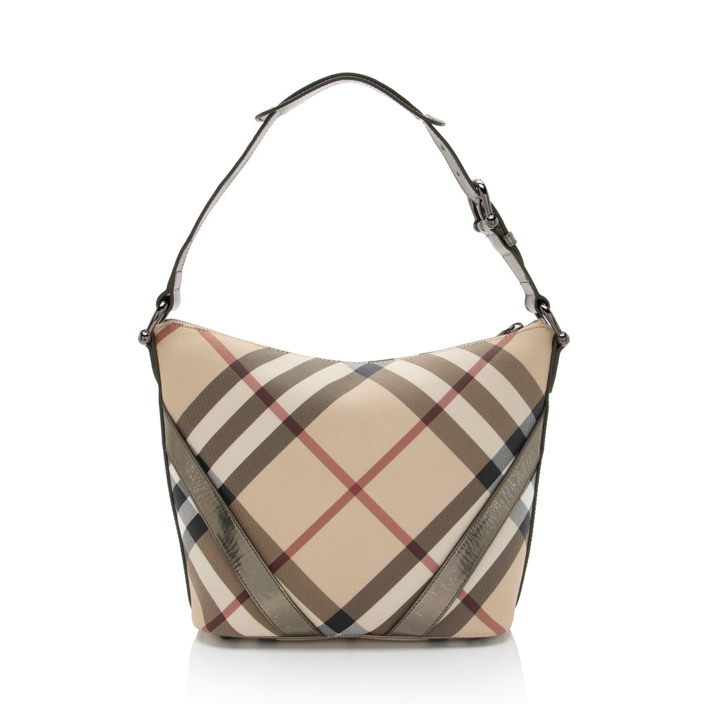 Burberry Metallic Patent Leather Nova Check Buckle Hobo