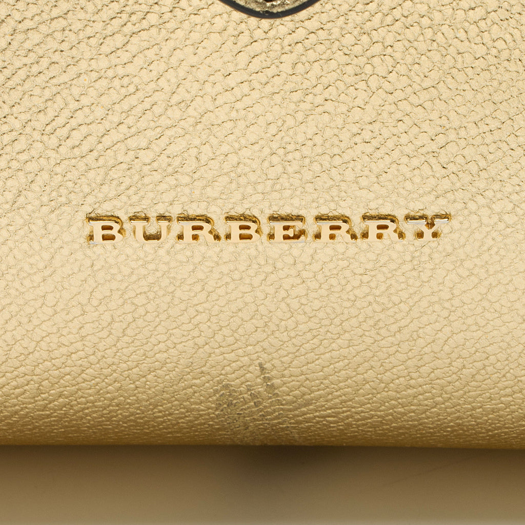 Burberry Metallic Soft Grain Calfskin Buckle Medium Tote