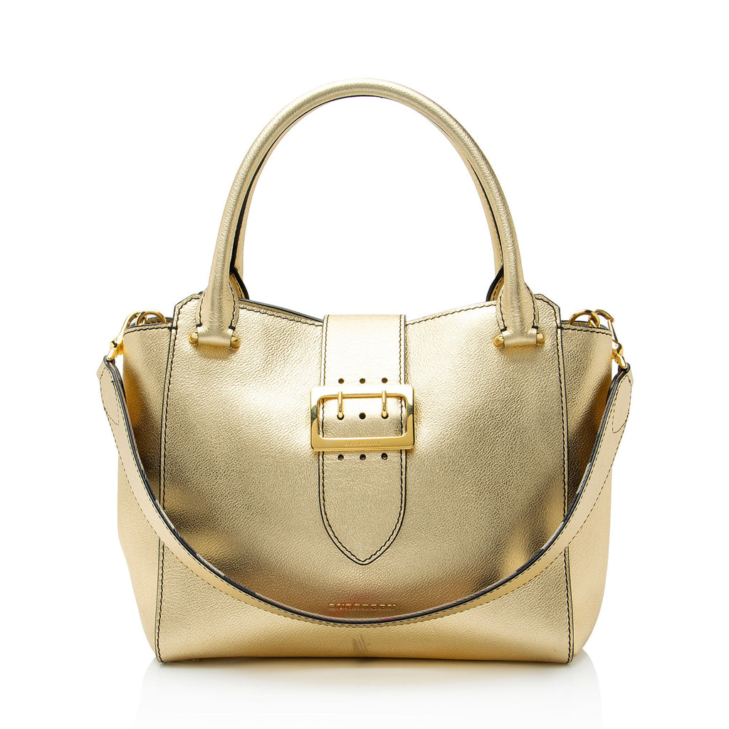 Burberry Metallic Soft Grain Calfskin Buckle Medium Tote