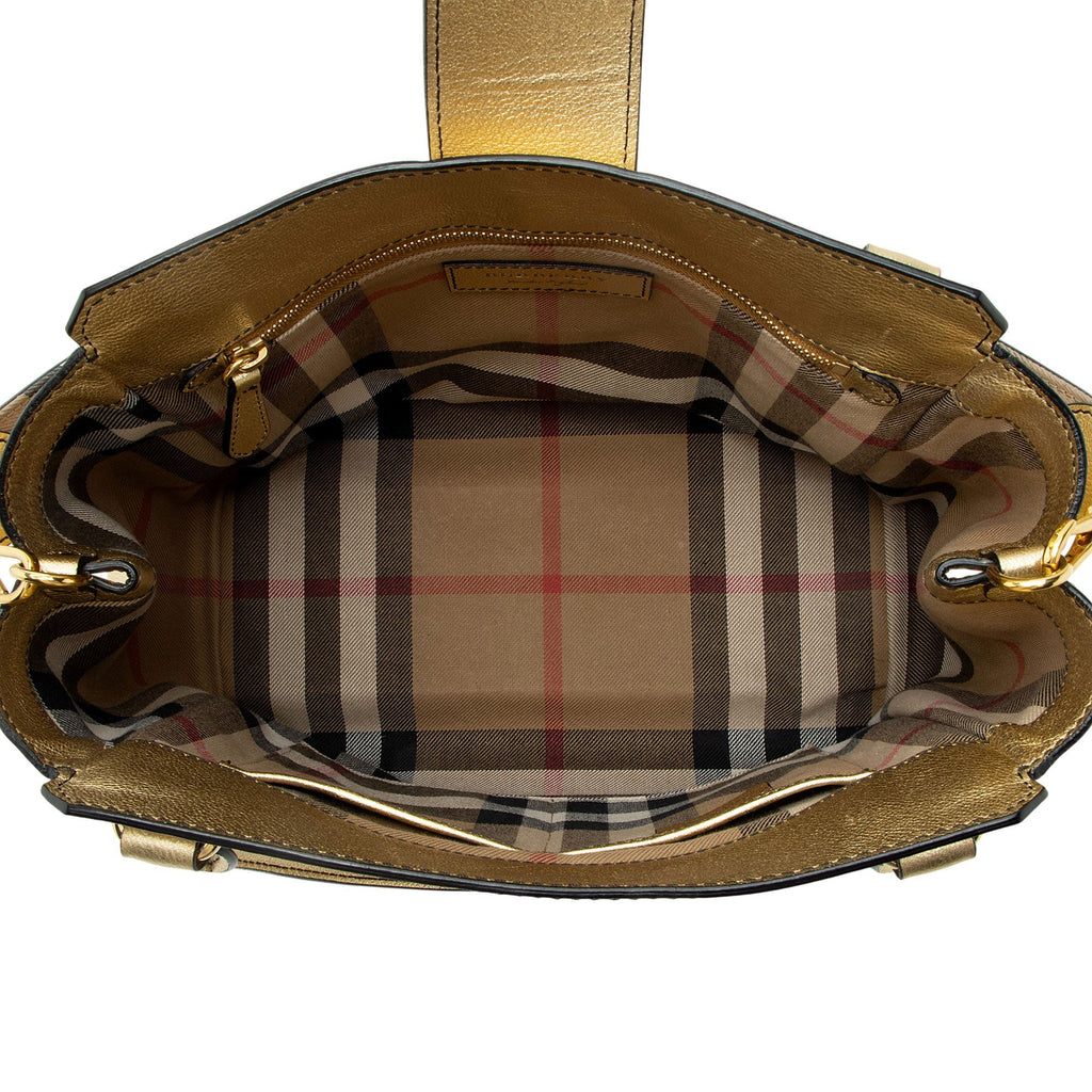 Burberry Metallic Soft Grain Calfskin Buckle Medium Tote