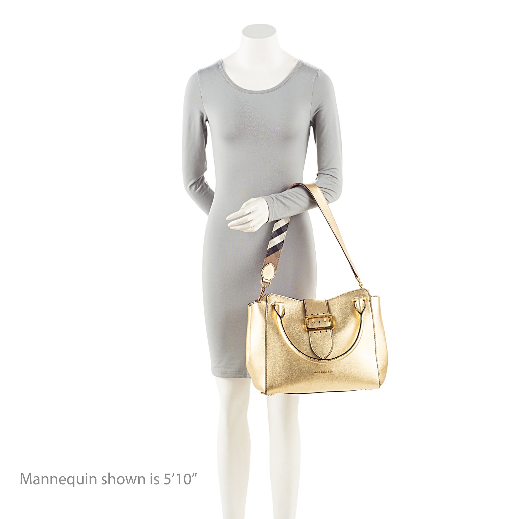 Burberry Metallic Soft Grain Calfskin Buckle Medium Tote