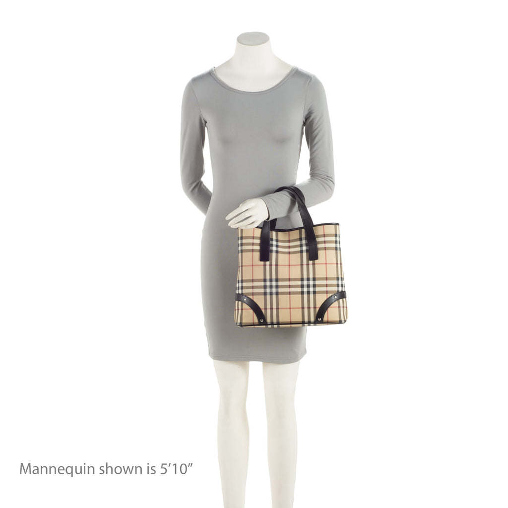 Burberry Nova Check Leather Studded Medium Tote (SHF-QGyTPK)