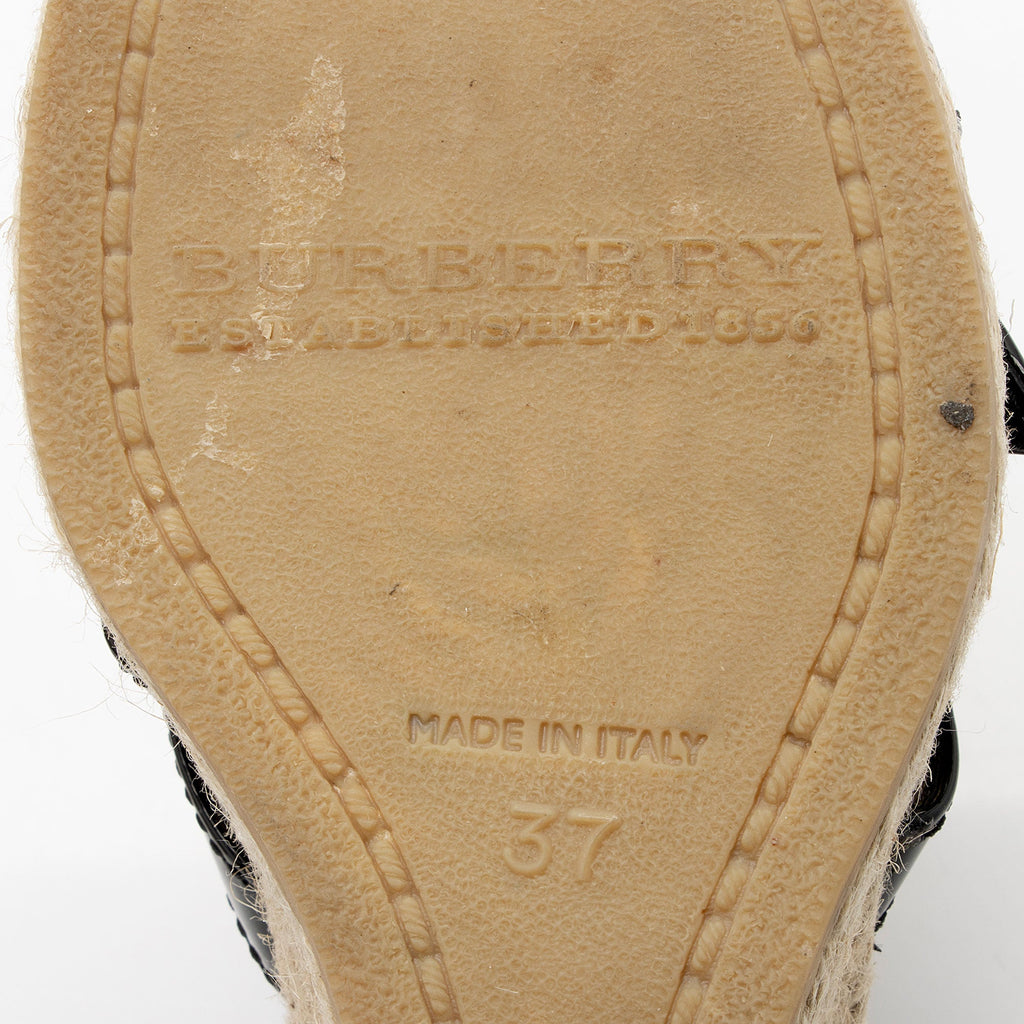 Burberry Patent Leather Check Wedge Sandals - Size 7 / 37