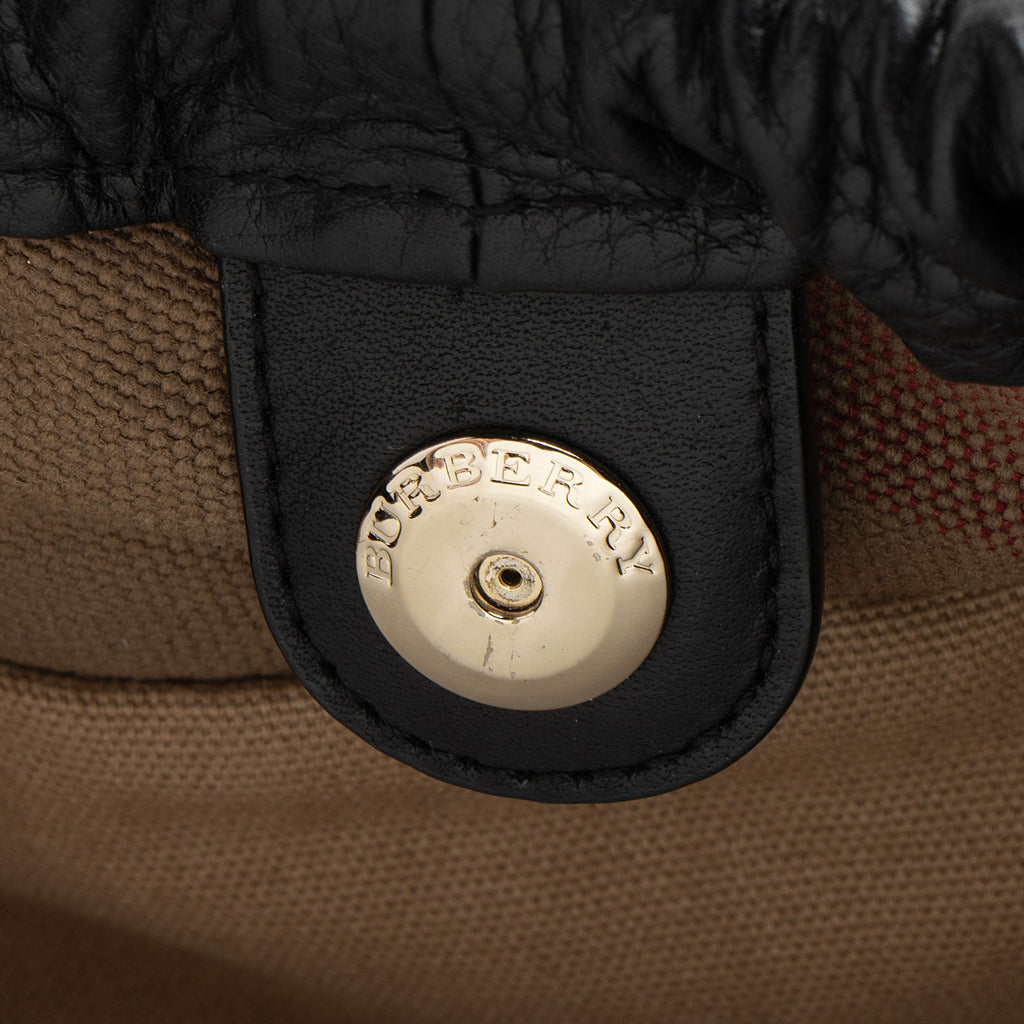 Burberry Pebbled Leather House Check Ashby Medium Hobo