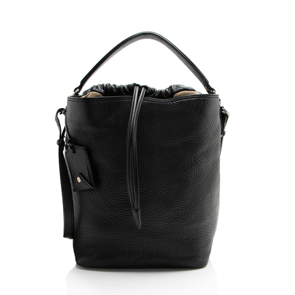 Burberry Pebbled Leather House Check Ashby Medium Hobo