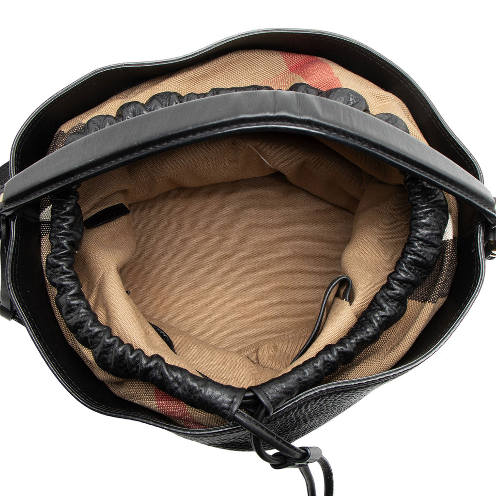 Burberry Pebbled Leather House Check Ashby Medium Hobo