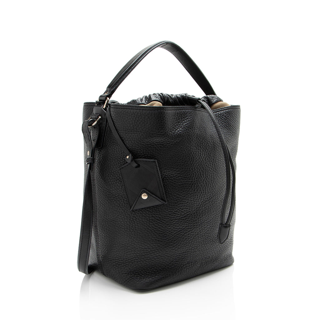 Burberry Pebbled Leather House Check Ashby Medium Hobo