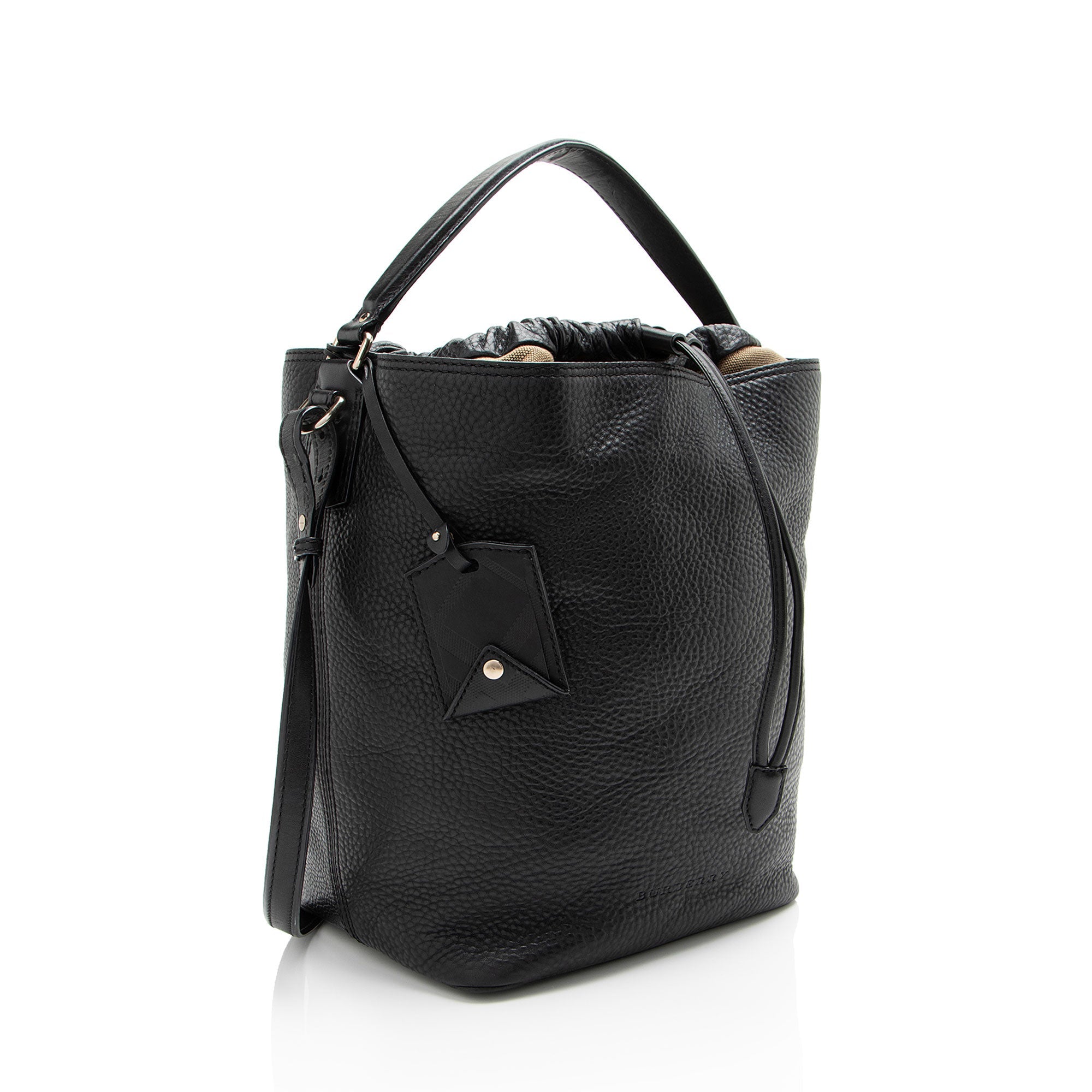 Burberry Pebbled Leather House Check Ashby Medium Hobo