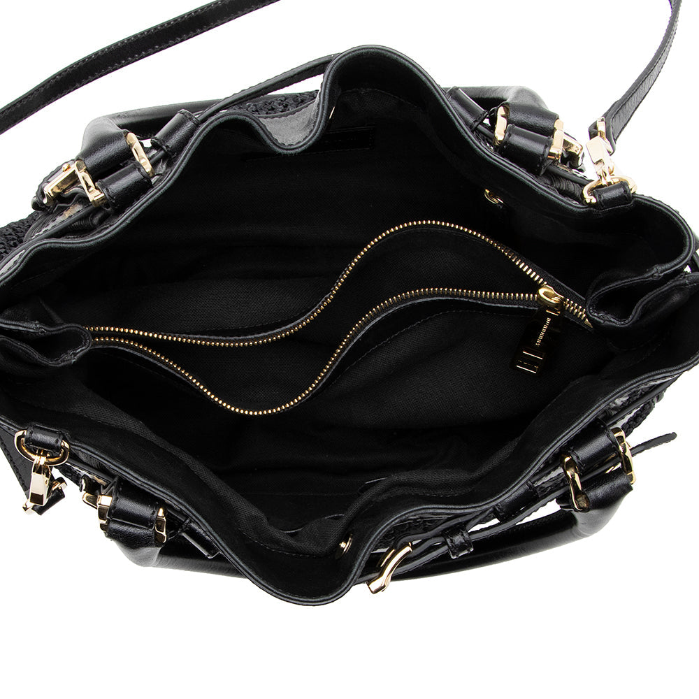 Burberry Prorsum Raffia Leather Whipstitch Satchel (SHF-17845)